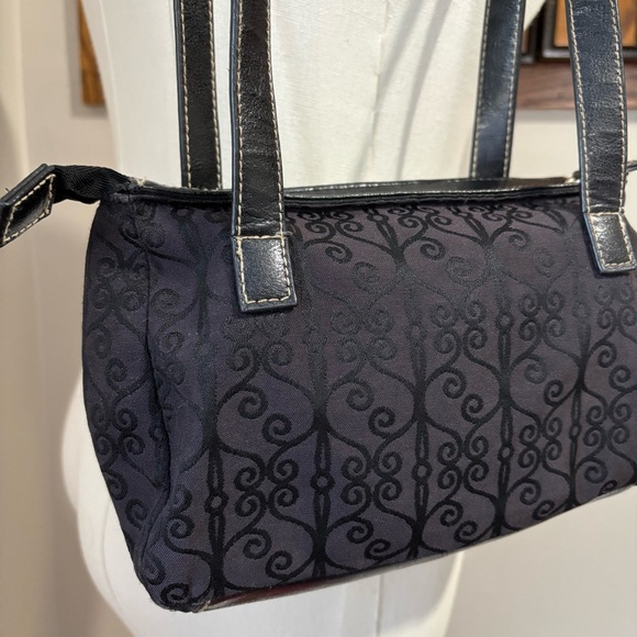 90s Vintage Black Faux Leather Small Studded Fabric Shoulder Bag Purse iPod - Picture 8 of 10